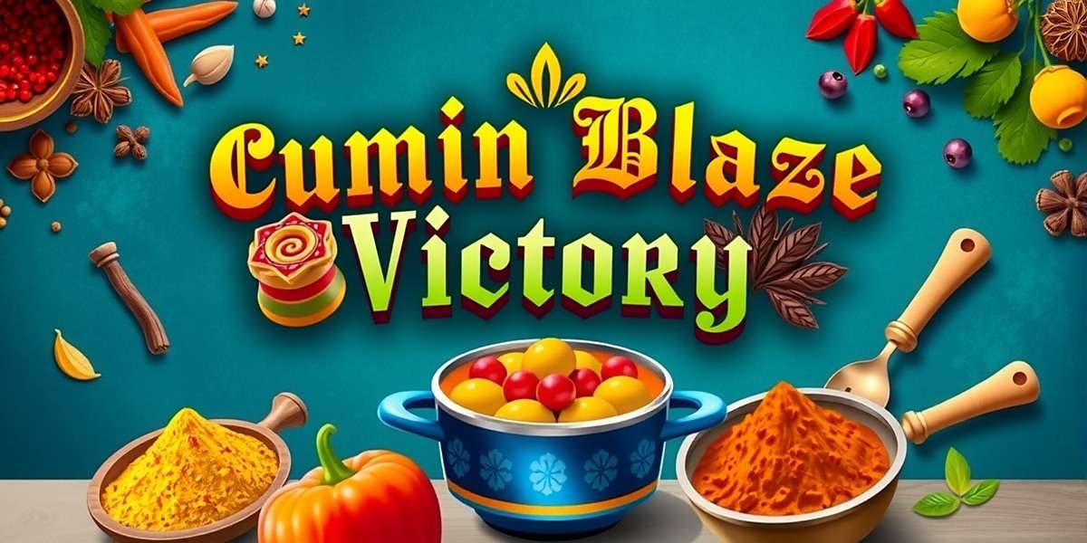 Cumin Blaze Victory Official Cover Art Cumin Blaze Victory game cover featuring vibrant Indian spices and traditional cooking utensils
